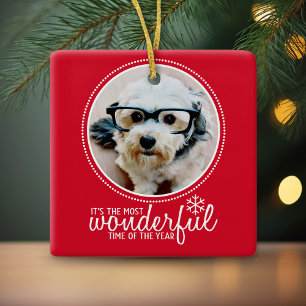 メリークリスマスフォトグリーティングカードレッド・ワンダフル セラミックオーナメント