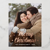 メリークリスマスフォトグリーティングバラ金ゴールド 箔シーズンポストカード (正面)