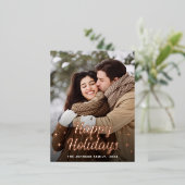 メリークリスマスフォトグリーティングバラ金ゴールド 箔シーズンポストカード (立ち正面)