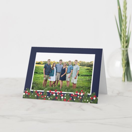 メリークリスマスフォトコラージパインブランチ&ベリー シーズンカード (正面)