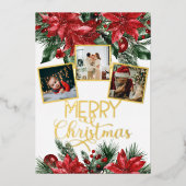 メリークリスマスフォトコラージポインセチア 箔シーズンカード (正面)