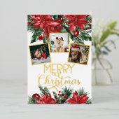 メリークリスマスフォトコラージポインセチア 箔シーズンカード (立ち正面)