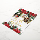メリークリスマスフォトコラージポインセチア 箔シーズンカード (回転した状態)