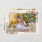 メリークリスマスフォトコラージポインセティアス シーズンカード (正面/裏面)