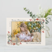 メリークリスマスフォトコラージポインセティアス シーズンカード (スタンド正面)