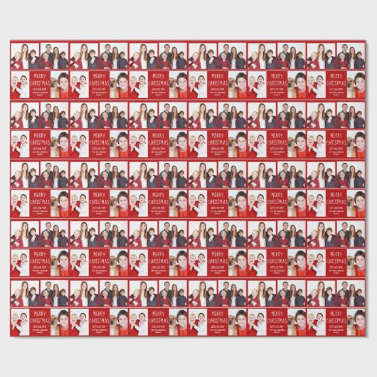 メリークリスマスフォトコラージュかわいいカスタム赤 ラッピングペーパー (フラット)