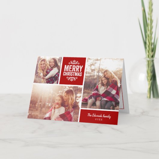メリークリスマスフォトコラージュのグリーティングカード シーズンカード (正面)