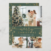 メリークリスマスフォトコラージュクラシックグリーン金ゴールド シーズンカード (正面/裏面)