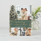 メリークリスマスフォトコラージュクラシックグリーン金ゴールド シーズンカード (スタンド正面)