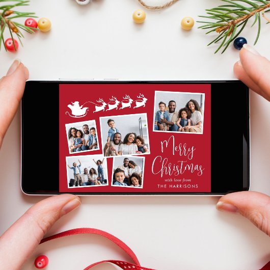 メリークリスマスフォトコラージュサンタスレイ シーズンカード