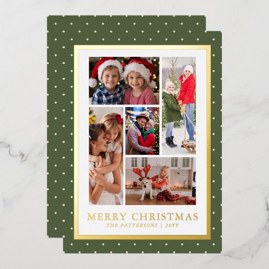 メリークリスマスフォトコラージュシンプルモダン 箔シーズンカード (正面/裏面)