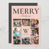 メリークリスマスフォトコラージュモノグラムピンクグレー シーズンカード (正面/裏面)