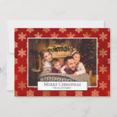 メリークリスマスフォトコラージュレッド金ゴールド雪 招待状 (正面)