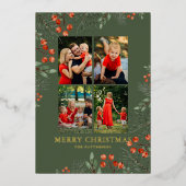 メリークリスマスフォトコラージュ水カラーフローラ 箔シーズンカード (正面)