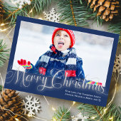 メリークリスマスフォトコラージュ海軍ブルースクリプト シーズンカード