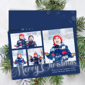 メリークリスマスフォトコラージュ海軍ブルースクリプト シーズンカード