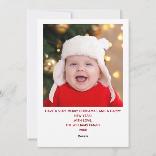 メリークリスマスフォトコラージュ美しい赤の緑 シーズンカード (裏面)