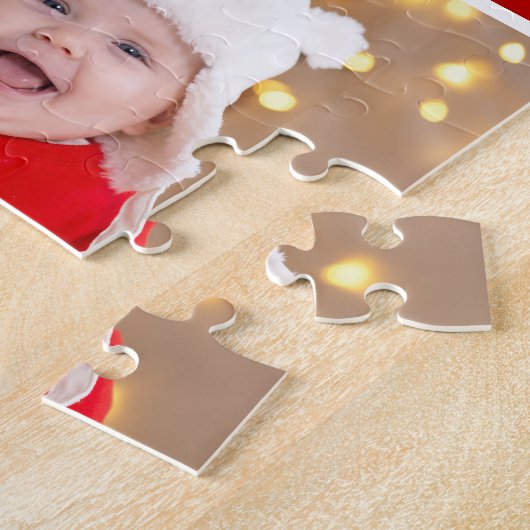 メリークリスマスフォトコラージュ美しい赤の緑 ジグソーパズル (側面)