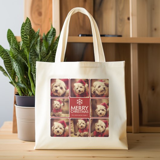 メリークリスマスフォトコラージュ赤白 トートバッグ
