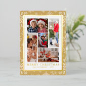 メリークリスマスフォトコラージュ金ゴールドスノーフレーク 箔シーズンカード (立ち正面)