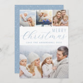 メリークリスマスフォトコラージュ霜の降りたブルー シーズンカード (正面/裏面)