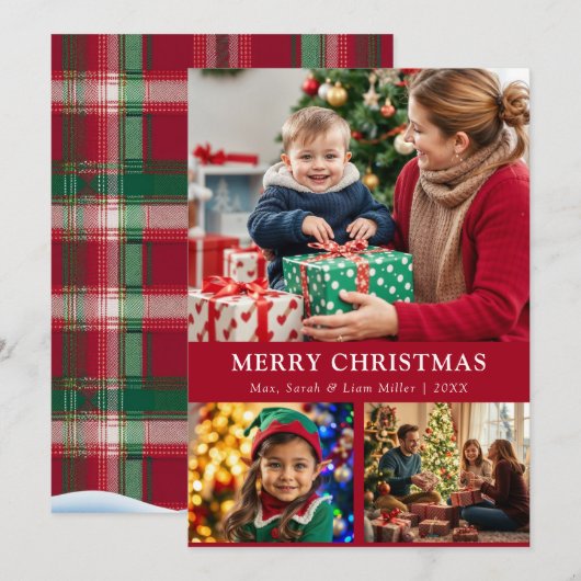 メリークリスマスフォトコラージュ3枚の写真 シーズンカード (正面/裏面)