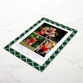 メリークリスマスフォトコラージンググリーンチェック 箔シーズンカード (回転した状態)