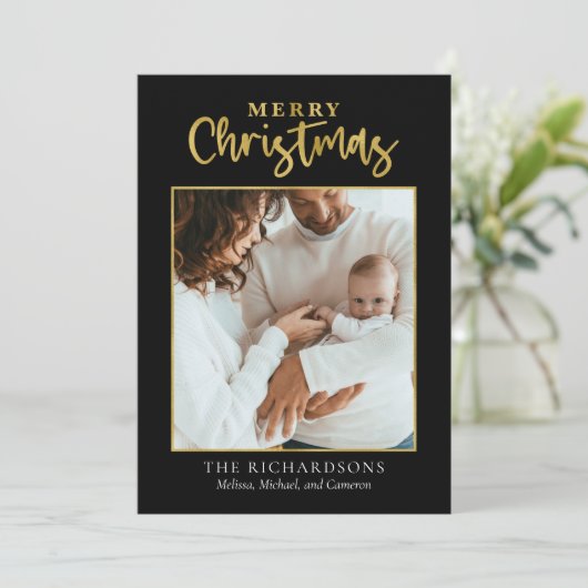 メリークリスマスフォトゴールドフォイルミニマルホリデー シーズンカード (スタンド正面)