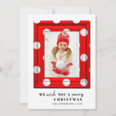 メリークリスマスフォトシンプルー赤ホリデーフレーム シーズンカード (正面)
