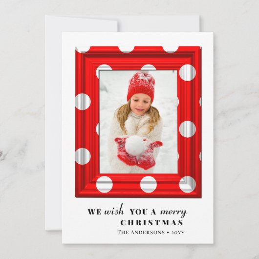 メリークリスマスフォトシンプルー赤ホリデーフレーム シーズンカード (正面)