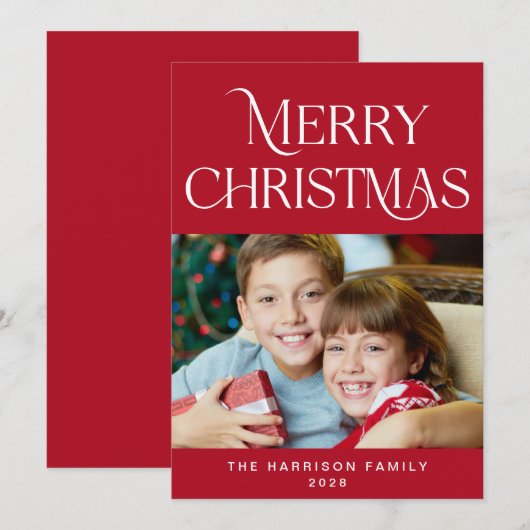 メリークリスマスフォトスクリプトホリデーカード (正面/裏面)