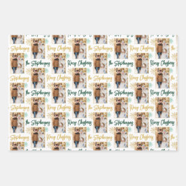 メリークリスマスフォトスクリプト名金ゴールドグリーン ラッピングペーパーシート