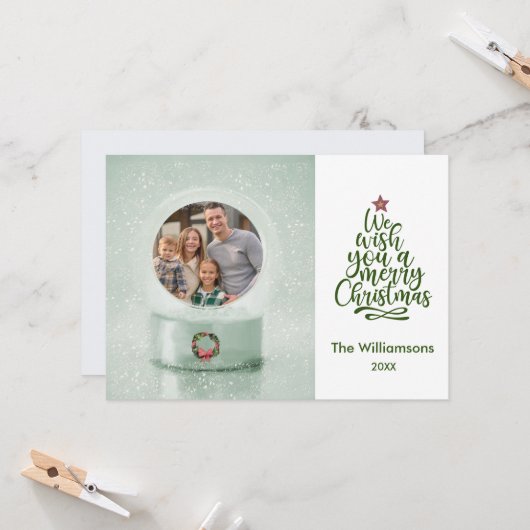 メリークリスマスフォトスノーグローブクリスマス カード (正面/裏面インサイチュ)