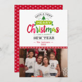 メリークリスマスフォトスノーフレークリボンタイポグラフィ シーズンカード (正面/裏面)