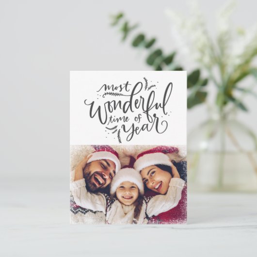 メリークリスマスフォトスノーホリデーカード ポストカード (スタンド正面)