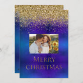 メリークリスマスフォトタイポグラフィグリッター エレガント シーズンカード (正面/裏面)