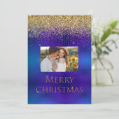 メリークリスマスフォトタイポグラフィグリッター エレガント シーズンカード (スタンド正面)