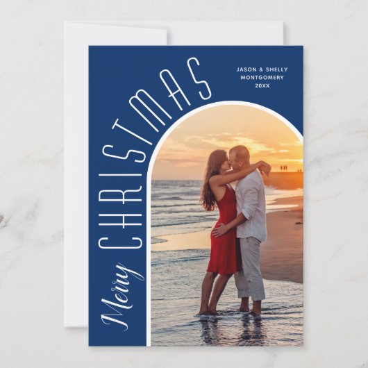 メリークリスマスフォトダスティネイビーブルー シーズンカード (正面)