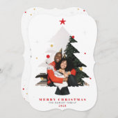 メリークリスマスフォトツリーフラットホリデーカード シーズンカード (正面/裏面)