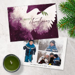 メリークリスマスフォトドーブマゼンタグリーン シーズンカード<br><div class="desc">これらの7" x 5"のフラットクリスマスグリーティングカードは、マゼンタの色合いの抽象芸術鳩を特徴とする。緑とマゼンタの「メリークリスマス」と緑のオリーブの枝。おカスタマイズ前の家族の名前と年で背中には3枚の写真、1枚のポートレート、2枚の風景がある。</div>