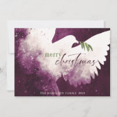 メリークリスマスフォトドーブマゼンタグリーン シーズンカード (正面)