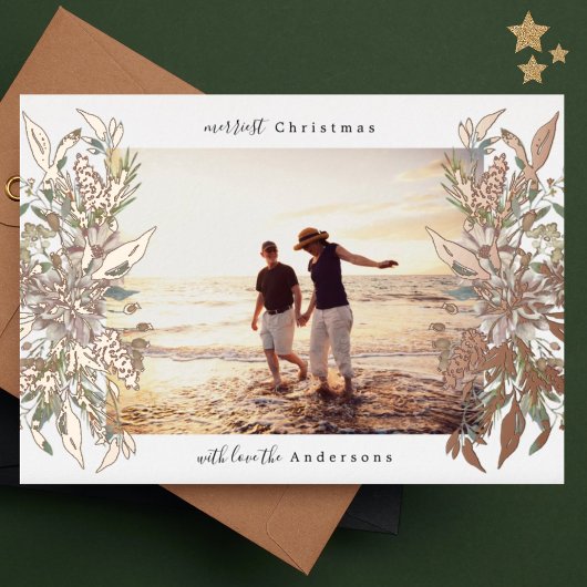 メリークリスマスフォトバラ金ゴールド植物学フローラ 箔シーズンカード