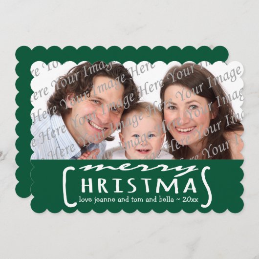 メリークリスマスフォトパーソナライズされたカードグリーン シーズンカード (正面/裏面)