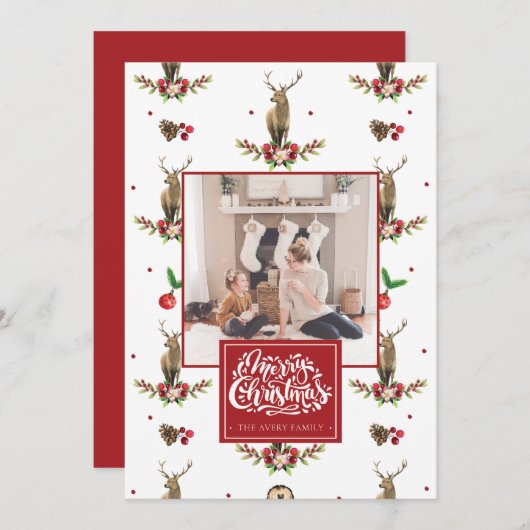 メリークリスマスフォトパーソナライズされたディアディイル シーズンカード (正面/裏面)
