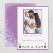 メリークリスマスフォトパーソナライズされたパープルモダン シーズンカード (正面/裏面)