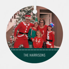 メリークリスマスフォトパーソナライズされたラウンドグリーン メタルオーナメント