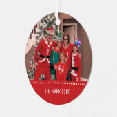 メリークリスマスフォトパーソナライズされたラウンドレッド メタルオーナメント (正面左)