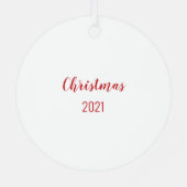 メリークリスマスフォトパーソナライズされたラウンドレッド メタルオーナメント (裏面)