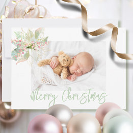 メリークリスマスフォトピンク金ゴールドパステルポインセチア シーズンカード