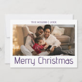 メリークリスマスフォトファミリーミッドナイトパープル文字 シーズンカード (正面)